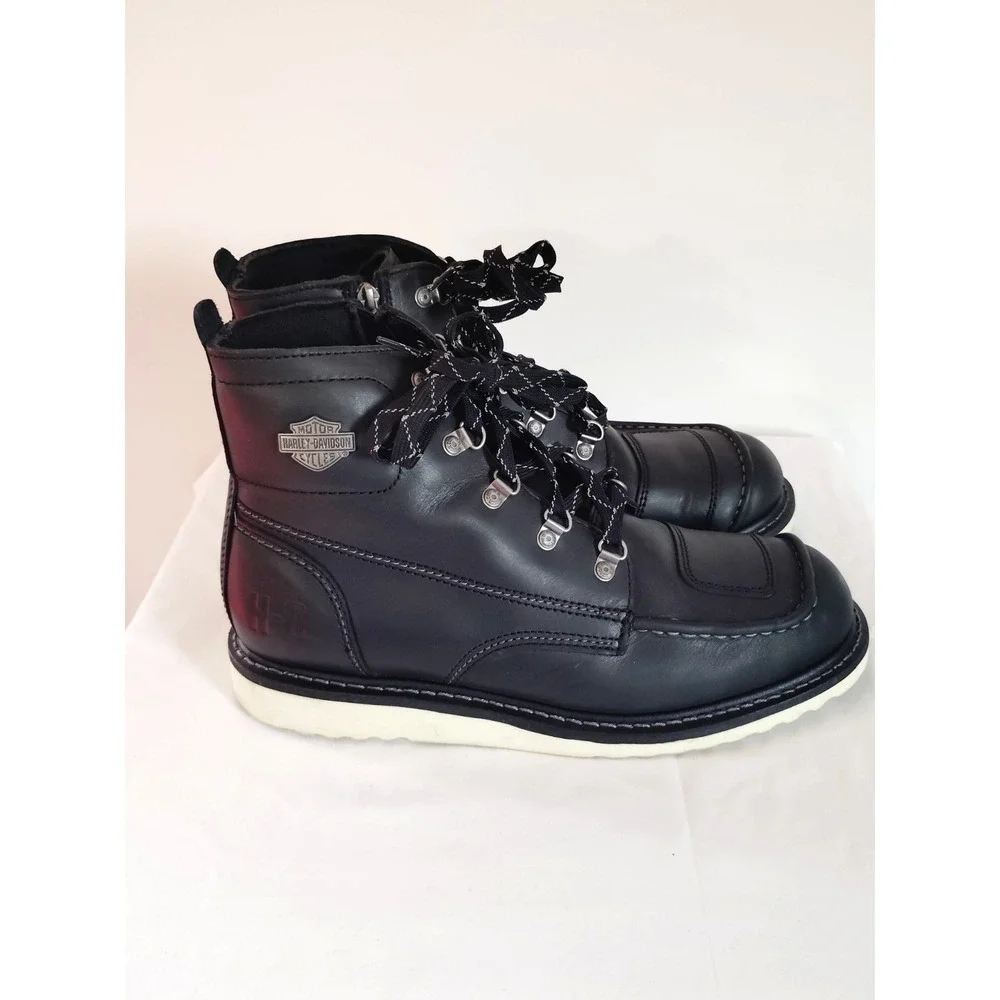 Harley‑Davidson Bremen Black Leather Motorcycle Riding Boots Men 10 Lace Up Goth